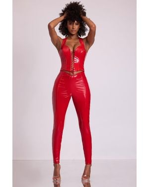 Oh Polly Vinyl High V-Waist Leggings - Red
