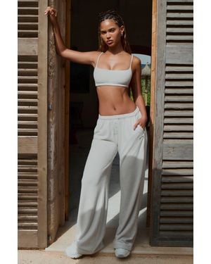 BO+TEE Textured Cotton Button Low-Rise Wide-Leg Joggers - Grey
