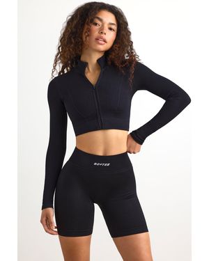 BO+TEE Flexirib Zip-Up Cropped Jacket - Black