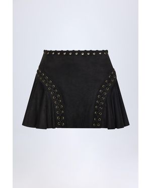 Oh Polly Lace-Up Mid-Rise Mini Skirt - Black