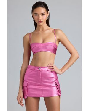 Oh Polly Metallic Denim Cropped Bralette - Pink