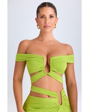 Oh Polly Cut-Out Off-Shoulder Crop Top - Green