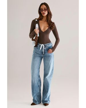 Oh Polly Drawstring Straight-Leg Jeans - Blue