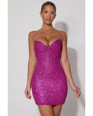 Oh Polly Embellished Sweetheart-Neck Mini Dress - Pink