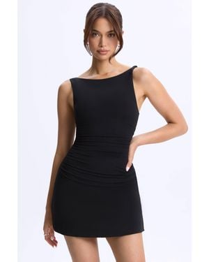 Oh Polly Modal Ruched A-Line Micro Mini Dress - Black
