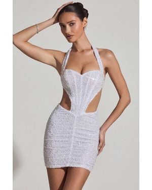Oh Polly Embellished Cut-Out Halterneck Mini Dress - White
