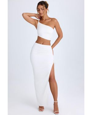 Oh Polly Ruched Asymmetric-Waist Maxi Skirt - White