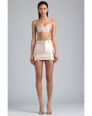 Oh Polly Metallic Denim Mid-Rise Cargo Mini Skirt - Natural