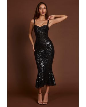 Oh Polly Embellished Peekaboo Corset Midaxi Dress - Black