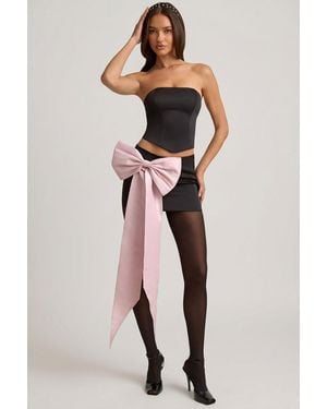 Oh Polly Satin Bow-Detail Low-Rise Mini Skirt - Black