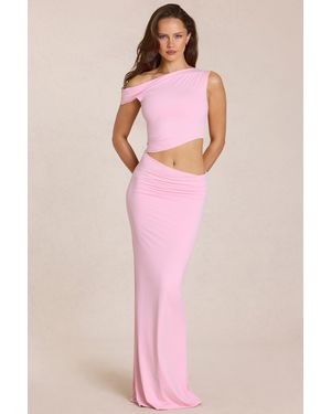 Oh Polly Asymmetric Drape Maxi Dress - Pink