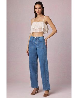 Oh Polly Mid-Rise Barrel-Leg Jeans - Blue