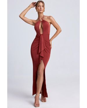 Oh Polly Hardware Detail Cut-Out Halterneck Maxi Dress - Brown