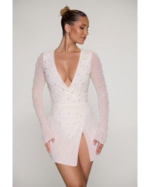 Oh Polly Embellished Wrap Over A-Line Mini Dress - White