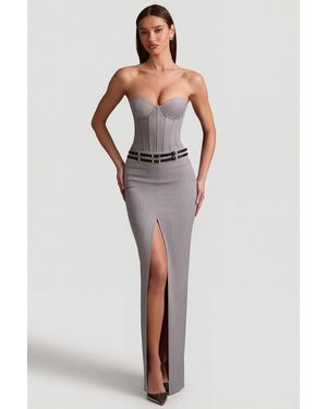 Oh Polly Pinstripe Low-Rise Maxi Skirt - Grey