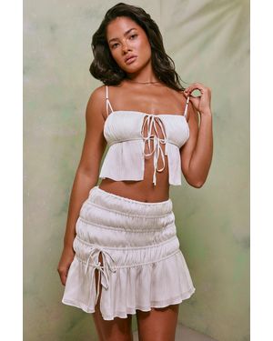 Oh Polly Shirred Thigh High Split Mid Rise Mini Skirt - White