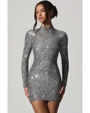 Oh Polly Embellished Open-Back Mini Dress - Metallic