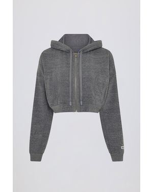 BO+TEE Terry Cotton Zip-Up Cropped Hoodie - Grey