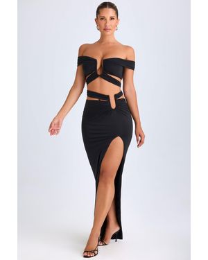 Oh Polly Asymmetric Cut-Out Maxi Skirt - Black