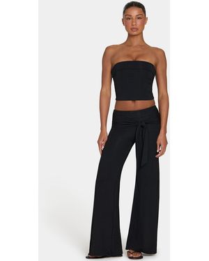 BO+TEE Buttercloud Tie-Waist Wide-Leg Trousers - Black