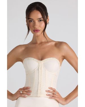 Oh Polly Ruched Lace-Up Strapless Corset Top - White