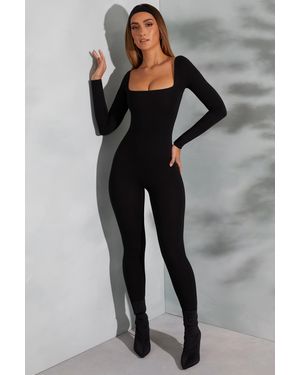 Oh Polly Square Neck Long Sleeve Jumpsuit - Black