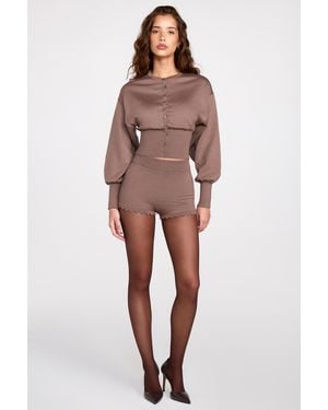 Oh Polly Knit Mid-Rise Mini Shorts - Brown