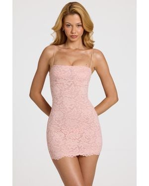 Oh Polly Scalloped-Lace Mini Dress - Pink