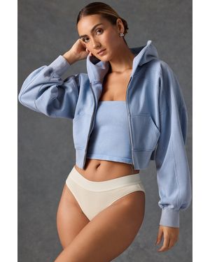 BO+TEE Brushed Jersey Zip-Up Cropped Hoodie - Blue