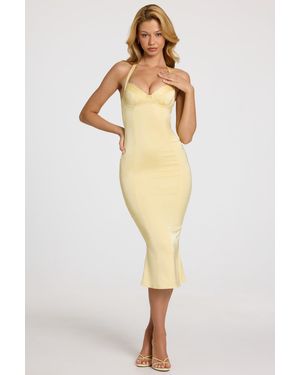 Oh Polly Satin Sweetheart Bustier Fishtail Midaxi Dress - Yellow