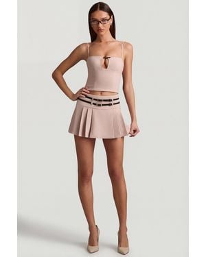 Oh Polly Belted Low-Rise Pleated Mini Skirt - Natural