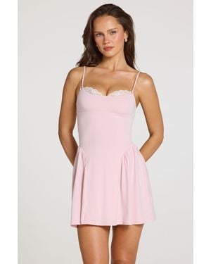 Oh Polly Modal Lace-Trim Mini Dress - Pink