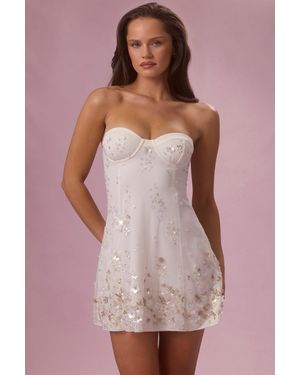 Oh Polly Embellished Bandeau Mini Dress - White