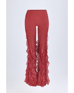 Oh Polly Ruffled Mid-Rise Flared Trousers