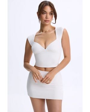 Oh Polly Modal Ruched Cap-Sleeve Top - White