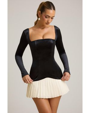Oh Polly Layered Pleated Corset Mini Dress - Black