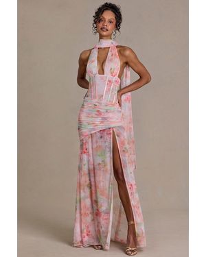 Oh Polly Embellished Scarf-Detail Maxi Dress - Pink