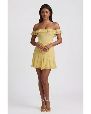Oh Polly Off-Shoulder Lace A-Line Mini Dress - Yellow