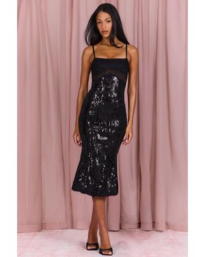 Oh Polly Embellished Lace-Trim Midi Dress - Black