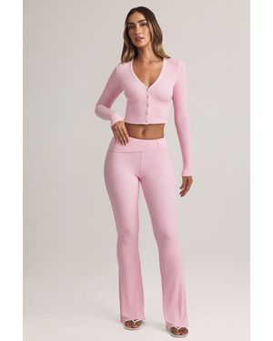 Oh Polly Modal Foldover Mid-Rise Flared Trousers - Pink