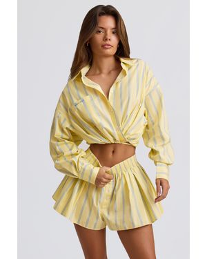 BO+TEE Cotton Poplin Stripe Multiway Cropped Shirt - Yellow