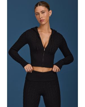 BO+TEE Cable Knit Zip-Up Hoodie - Black