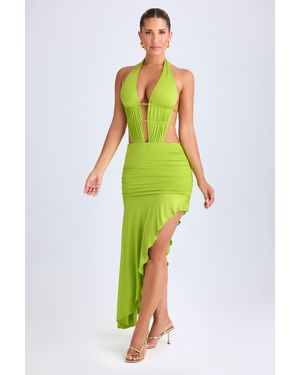 Oh Polly Asymmetric Cut-Out Halterneck Midaxi Dress - Green