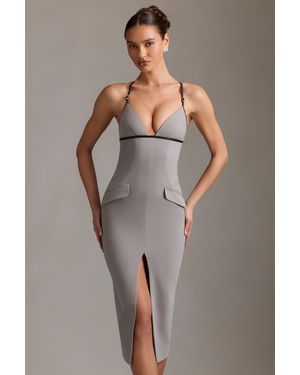Oh Polly Plunge-Neck Backless Midaxi Dress - Grey