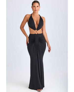 Oh Polly Hardware Detail Cut-Out Halterneck Maxi Dress - Black