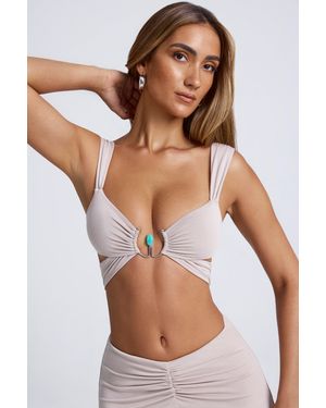 Oh Polly Hardware Detail Cut-Out Crop Top - Grey