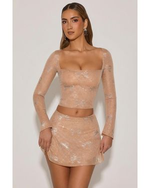Oh Polly Embellished Bow-Detail Top - Natural