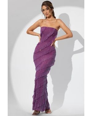 Oh Polly Embellished Bandeau Ruffle Maxi Dress - Purple