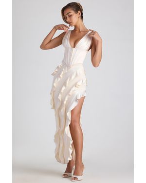 Oh Polly Ruffle-Trim Corset Maxi Dress - White