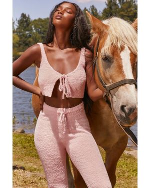 EBY Cute Doing Nothing Cosy Tie Front Crop Top - Brown